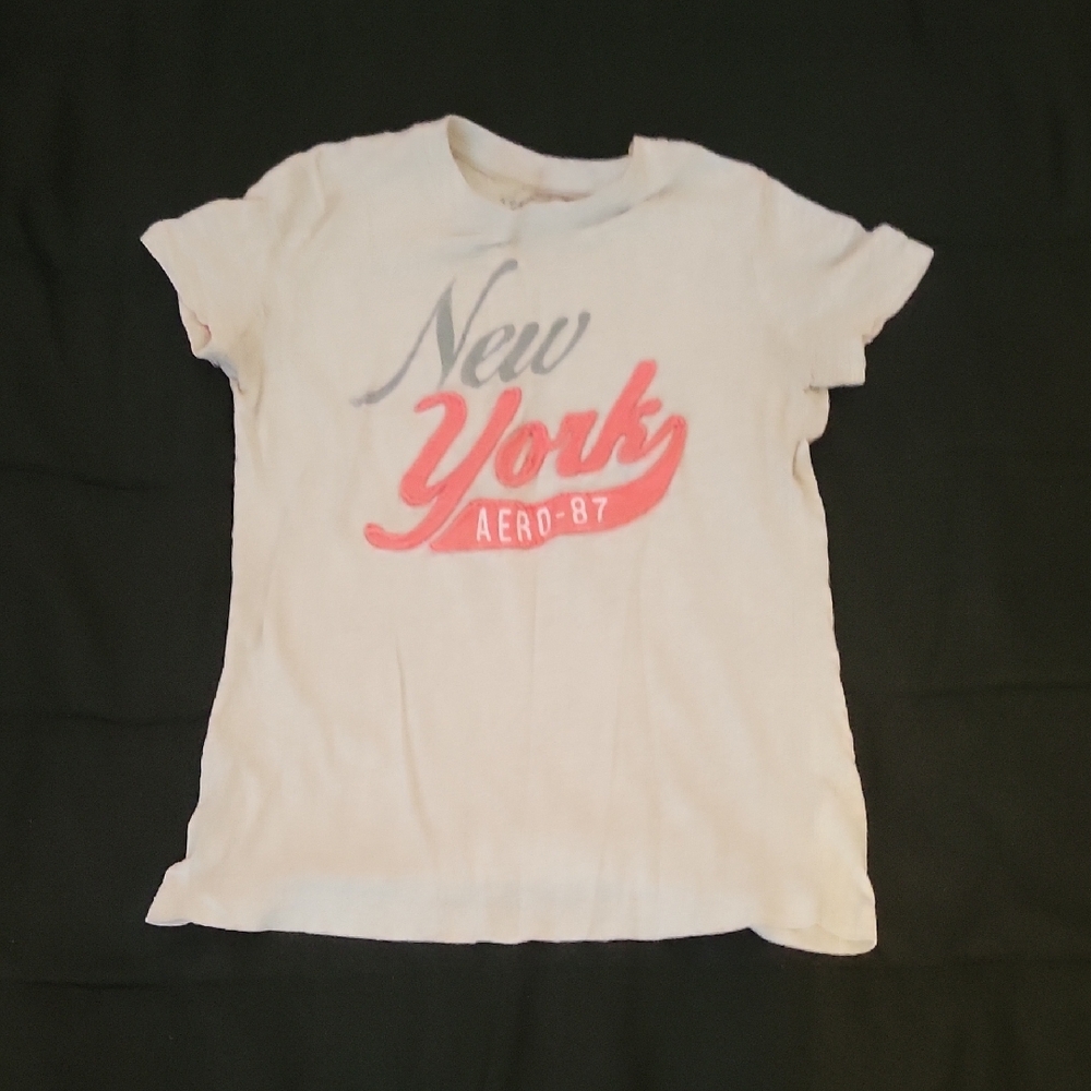 Aeropostale White and Red Short Sleeve Tee